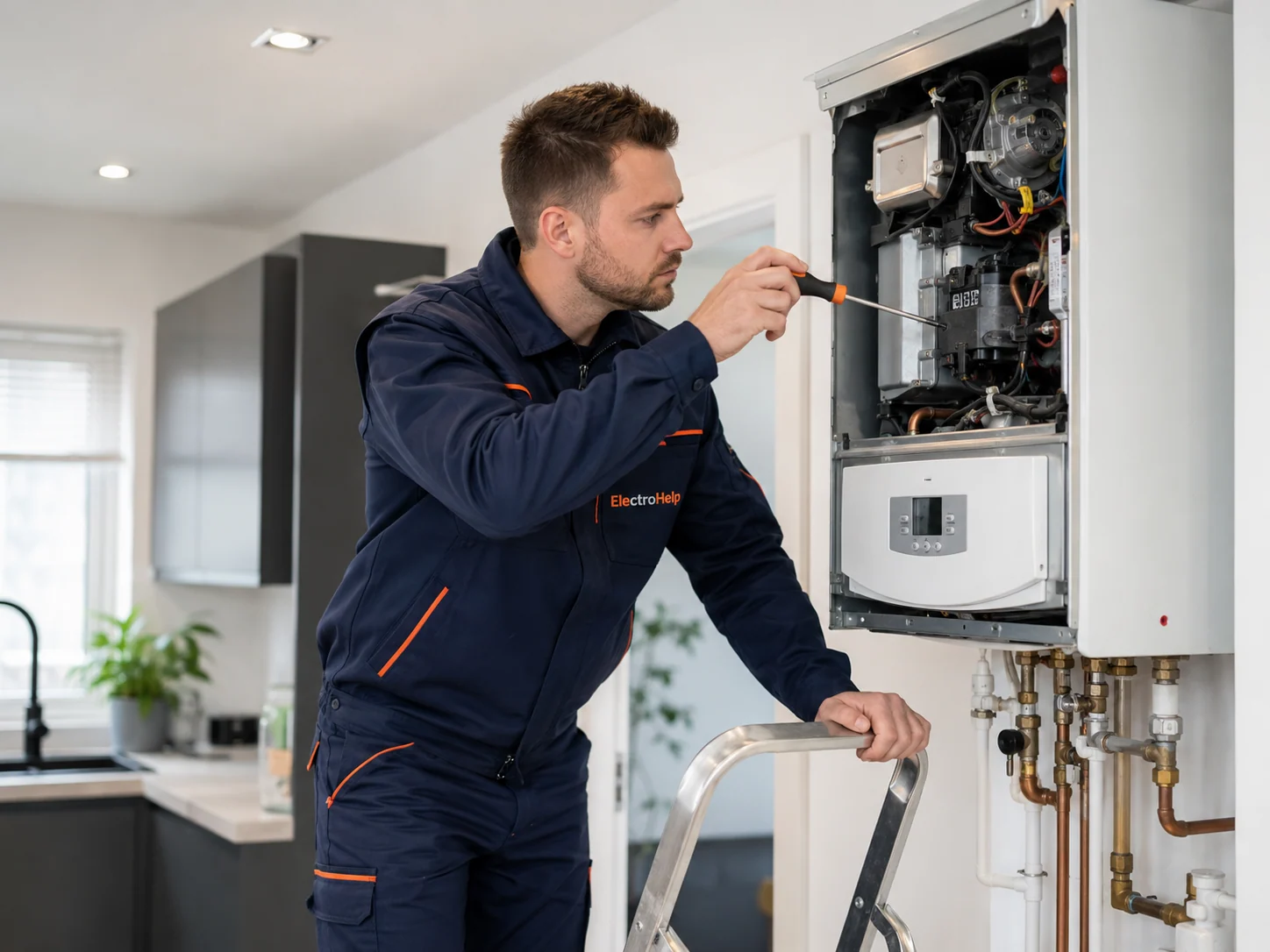 Técnico de ElectroHelp trabajando en calderas