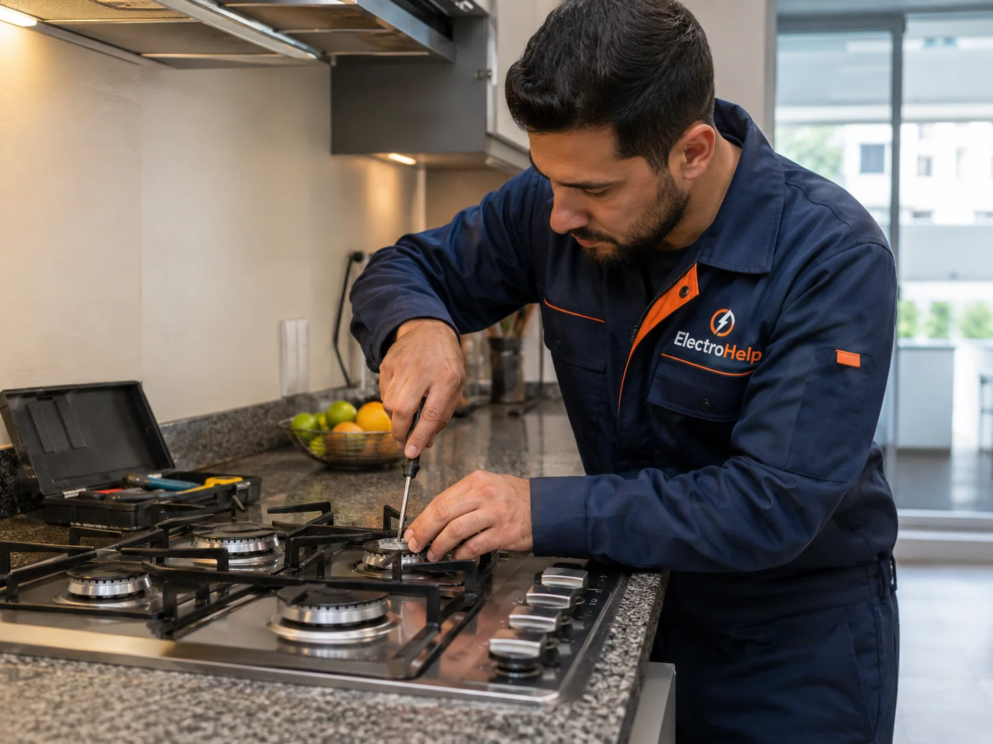 Técnico de ElectroHelp trabajando en cocinas de gas